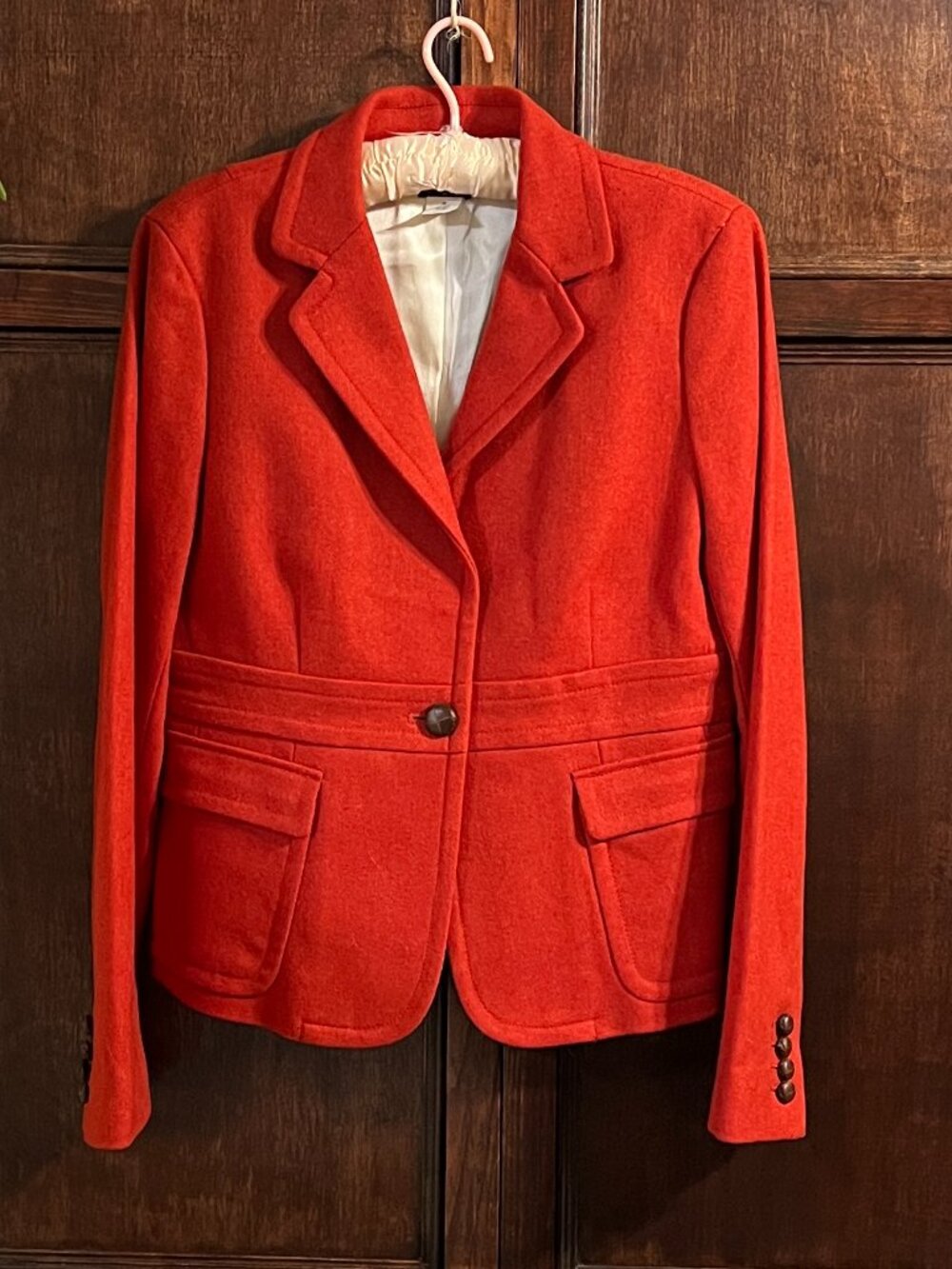 J CREW EQUESTRIAN STYLE BLAZER RED CORAL HERRINGBONE SIZE 8 **PLEASE READ